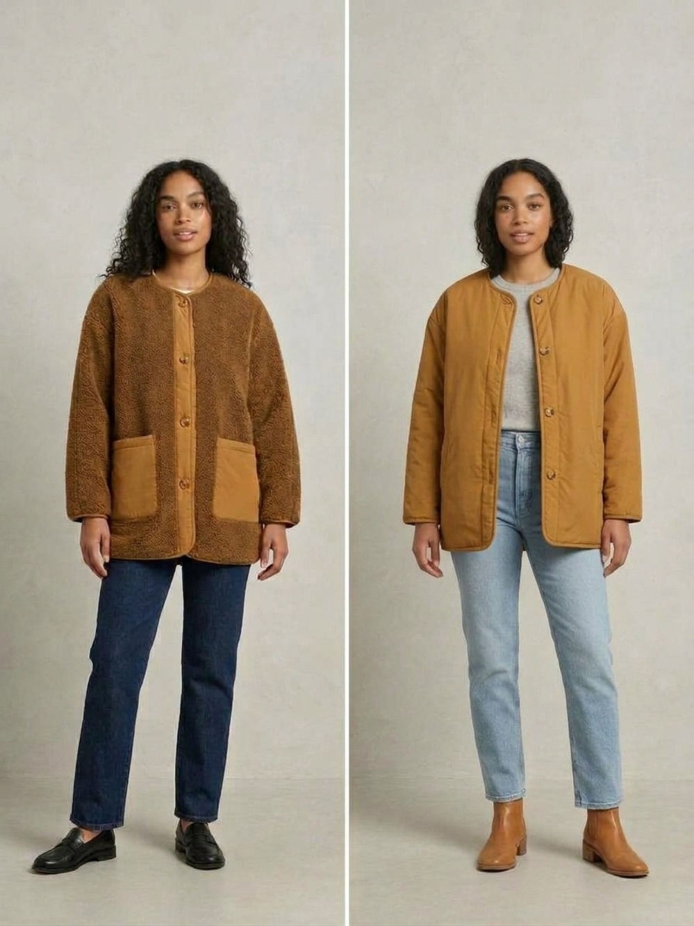 Daily Ritual Reversible Teddy & Quilted Jacket in Camel / Brown - Size S